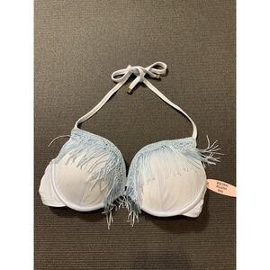 New Victoria's Secret Bikini Top Swim‎ Underwire Fringe Solid Light Blue 34C